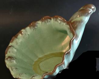 Vintage Frankoma Pottery Prairie Green Cornucopia Vase  Shape 222 Mid 20th Century