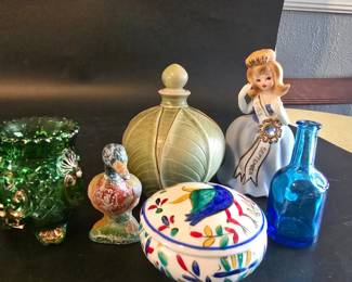 Lefton Japan Ceramic Set  Birds, Floral Trinket Box  Duck Figurine 5 pcs