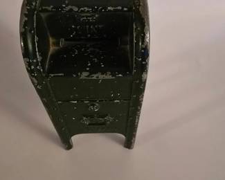 Cast Iron Mailbox Bank  Heavy Vintage Bank in Dark Green Paint