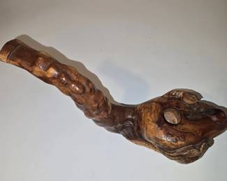 HandCarved Figural Wood Pipe  Bird Form, Burl Grain, Sculptural Branch Stem