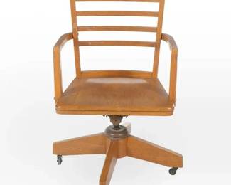 Vintage Oak Swivel Office Chair  Adjustable Height, Rolling Casters, Slat Back Pick up only