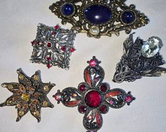 Filigree  Gem Accented Brooch Collection 5 pcs