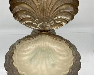 Vintage SilverPlate Seashell Dish  Cast Metal Mermaid Figurine Verdigris Finish