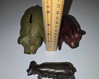 CastIron Pig Banks  Three Vintage Figural Banks 3 pcs