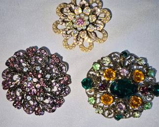 Floral Rhinestone Brooch Trio 3 pcs