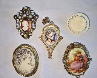 Cameo  Victorian Style Brooch Collection 5 pcs