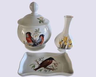 Limoges Bird Vanity Set  ThreePiece French Porcelain
