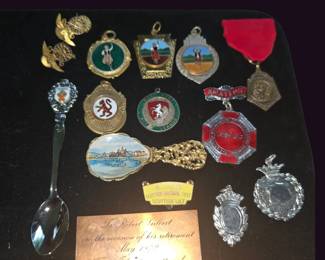 Vintage Medal  Keepsake Box  Irish Dance, Rifle League, Enamel Badges  Spoon Collection
