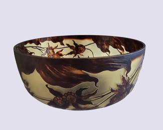 Art NouveauStyle HandPainted Art Glass Bowl