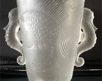 Josef Inwald Barolac Seahorse  Fish Vase  Frosted Glass Figural Vase