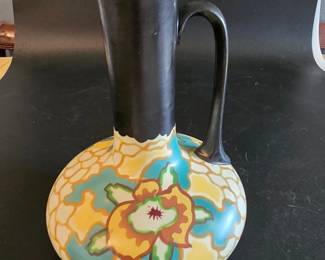 Black  Yellow Floral Czech Vase