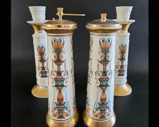 Lenox Candle Holders 2  SaltandPepper Grinders 2  HandDecorated American Porcelain