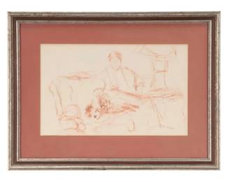 Paul Maze Cont Crayon Drawing of Figures  Signed Figural Composition, Framed