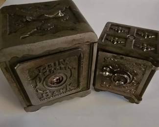 Cast Iron Vault Banks  Large  Small Ornamental Banks 2 pcs