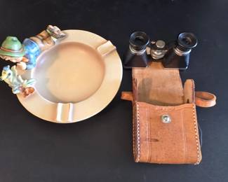Hummel Ashtray  Vintage Binoculars in Leather Case 2 pcs