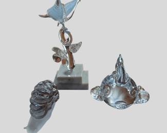 Art Glass Figurines  Flower on Marble Base, Fish  Snail