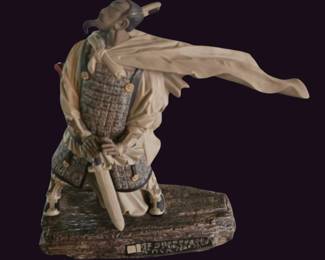 Hand Crafted Samurai Warrior Sculpture with Decorative Calligraphic Panel