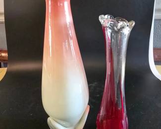 Pink and Red Glass Vases 2 pcs