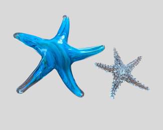 Art Glass Starfish Lot  Blue Swirl  Clear Textured Starfish