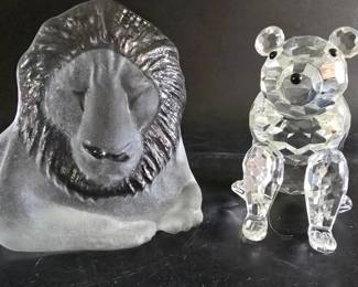 Crystal Bear and Lion Head Figurines