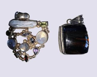 Sterling Gemstone Pendant Duo 2 pcs