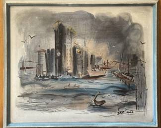 Bret Hauer Coastal Harbor Painting  Framed Ocean Scene