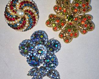 Large Rhinestone Brooch Trio 3 pcs