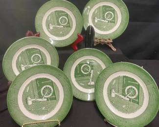 Vintage Royal China Colonial Homestead Spinning Wheel Set Of 6 Bread Plates
