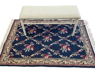 Persian Style Rug, Metal Cushioned Bench Bundle