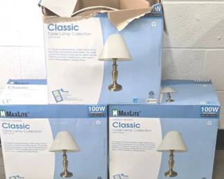 Three MaxLite Satin Nickel Classic Table Lamps