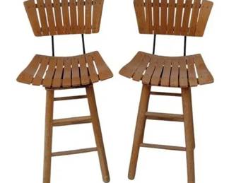MidCentury Umanoff Style Slatted Bar Stool Pair