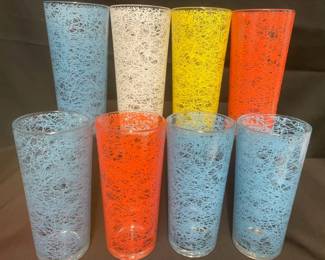 MCM Collectible Spaghetti String Tumbler Glasses Yellow, Blue, Orange White