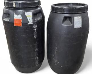 Pair Of Black Food Grade Plastic Barrels