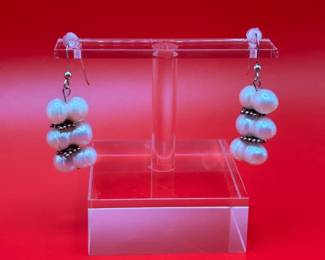 Vintage Sterling Silver Fused Pearl Dangle Earrings  Unique DoubleTwin Pearl Design