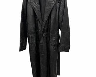 Vtg Unisex Navarre Leather Co. Black Patchwork Trench Coat