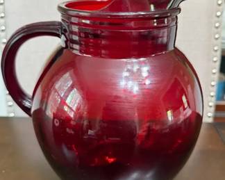 Vintage Anchor Hocking Royal Ruby Glass Pitcher 1940s1960s 9.5 Inches Tall