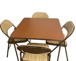 Card Table With 4 Metal Upholstered Folding Chairs