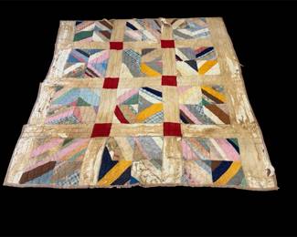 Vintage Square Block Multicolored Quilt