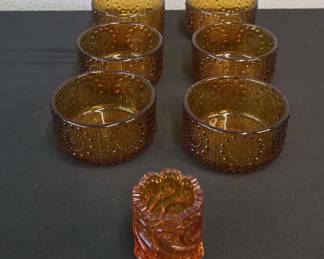 Vintage Amber Glass Riihimaen Lasi By Nanny Still  L.E. Smith Toothpick Holder