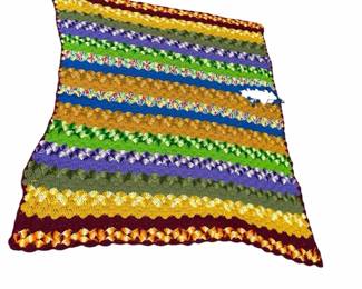 Vtg. Multicolored Hand Crocheted Afghan