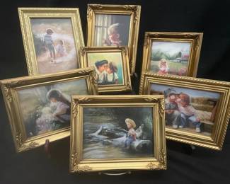 Six Framed Miniature Lithographs  One Framed Tile By Donald Zolan For Pemberton  Oakes 1990s