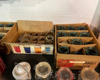 Blue and clear canning jars