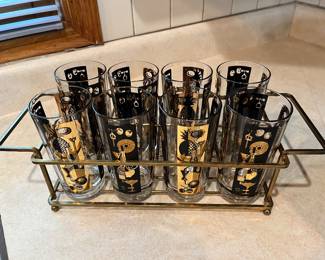 MCM Black and Gold Bar Glasses in original rack