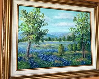Texas Bluebonnet Landscape Painting by Porfirio Salinas