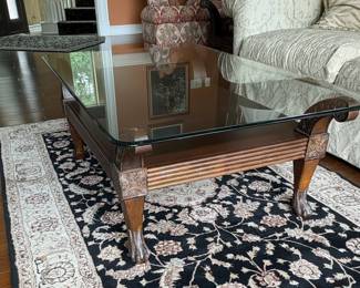 Traditional Inlaid Wood and Glass Coffee Table