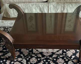 Traditional Inlaid Wood and Glass Coffee Table