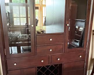 Broyhill Northern Lights Dark Wood Buffet with Glass Doors and Wine Rack