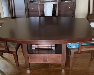 Dark Wood Extendable Dining Table with 4 Chairs 