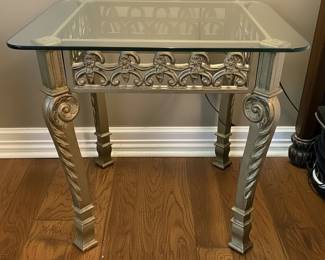 Ornate Carved Side Table with Glass Top