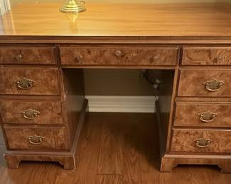 Burled Walnut Partner Desk with Biedermeier/Victorian Style Chair
